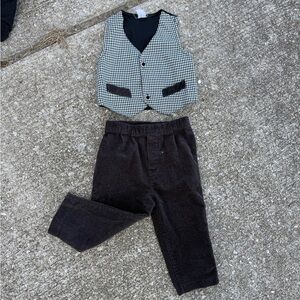 Vintage Y2K 90s Corduroy Houndstooth Vest Pants Suit Set Size 24 Months